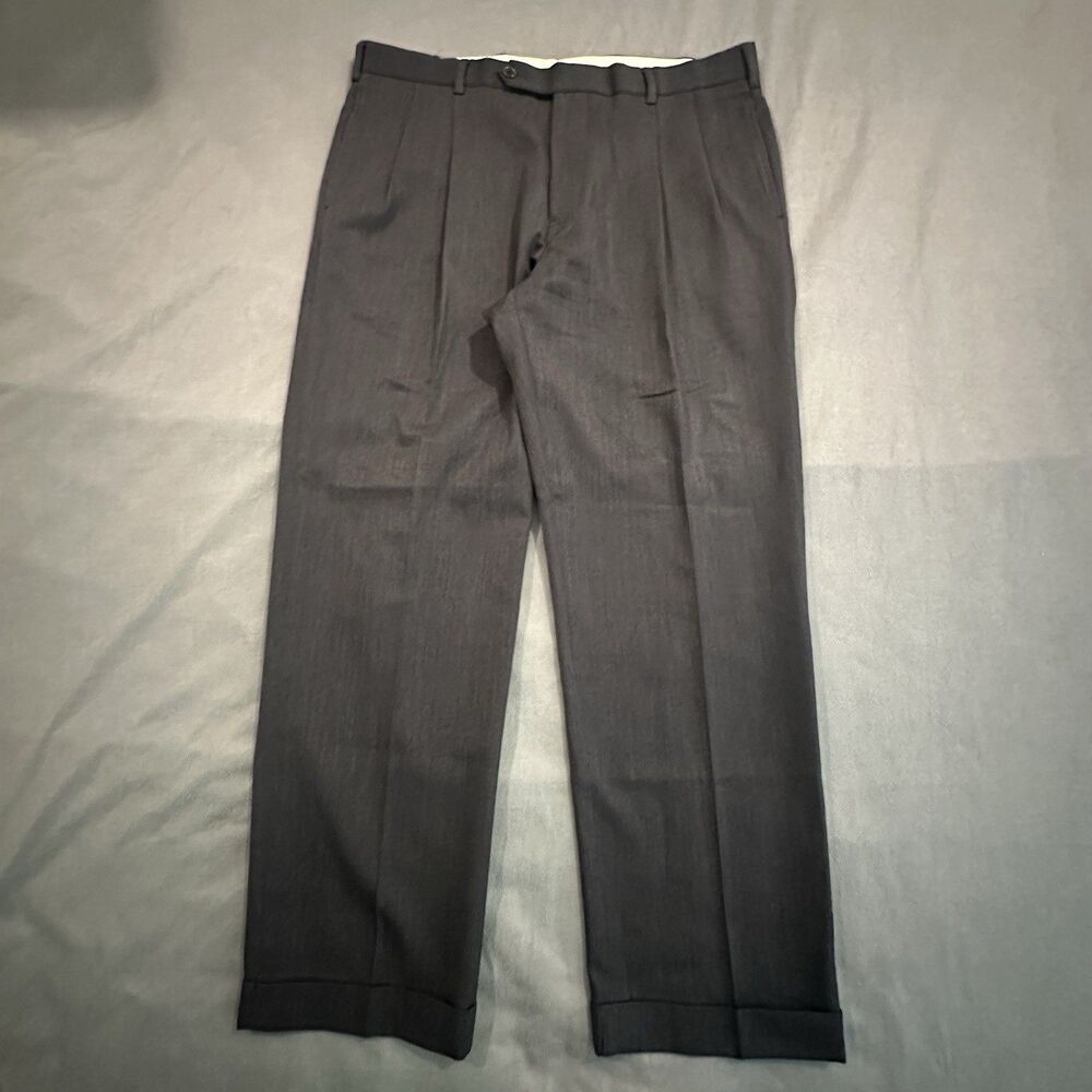 Brooks Brothers 1818 Madison Trousers Mens 37x30 100% Wool Pleated Cuffed Grey
